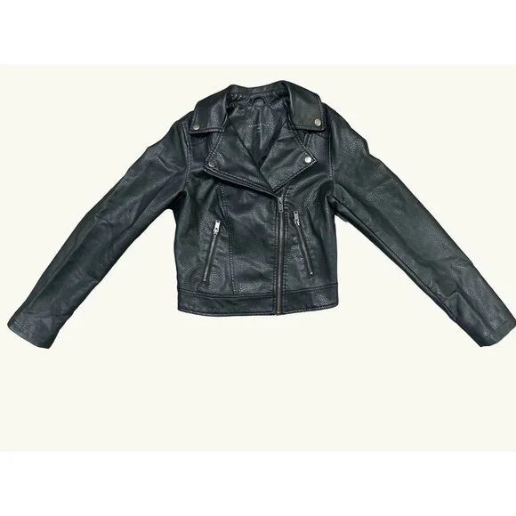 Aeropostale Faux Leather Moto Black Biker Style Jacket Zipper Pockets Sleev Stud - Picture 10 of 10